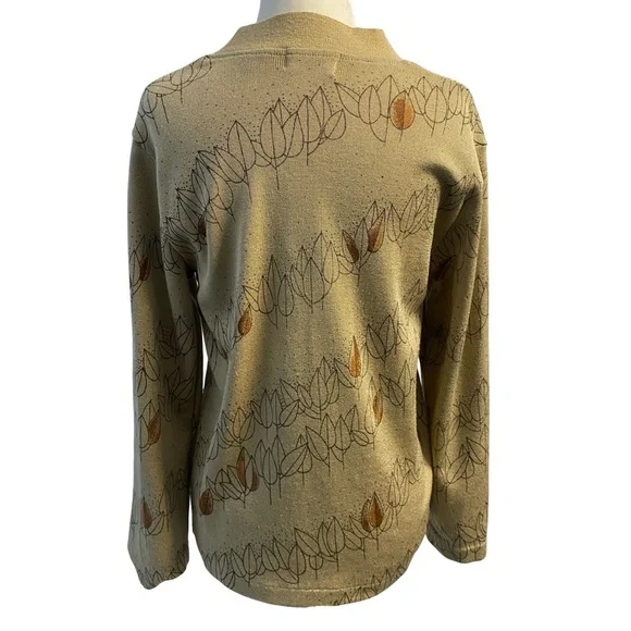 Vintage Sheng Yea V-Neck Button Front Cardigan Sweater Beige Floral Pit18 L23 - Picture 6 of 10